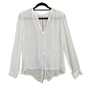 Greylin Anthropologie Womens Sheer Long Sleeve Tie Back Blouse Ivory Size Small